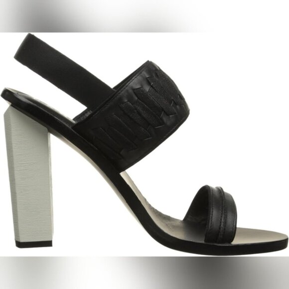 L.A.M.B Valiant Avant Garde Wood Block Heel Leather Mod Goth Strappy Heels 10 - Picture 1 of 7